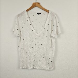 Rails Cara Stars & Moon Print V-neck Short-sleeve Tshirt Sheer Linen Blend SM